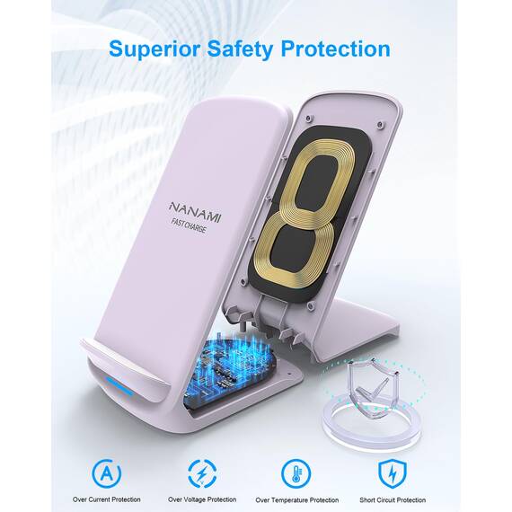 NANAMI Fast Wireless Charger, 15W Induktive Ladestation für Samsung Galaxy S26 S25 S24 S23 S22 Ultra Plus,Handy Ständer (mit 20W USB ladegerät PD Adapter) für iPhone 17 16 15 14 13 12 11 Pro Max XR