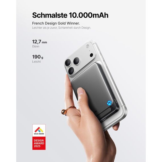 INIU Powerbank für MagSafe, Original Qi2-zertifiziertes Kabelloses Schnellladen, Ultra-schlank 10000mAh 45W Powerbank mit USB-C-Kabel & Ständer, Reise-Essential Magnetische Akkubank für iPhone 12-17