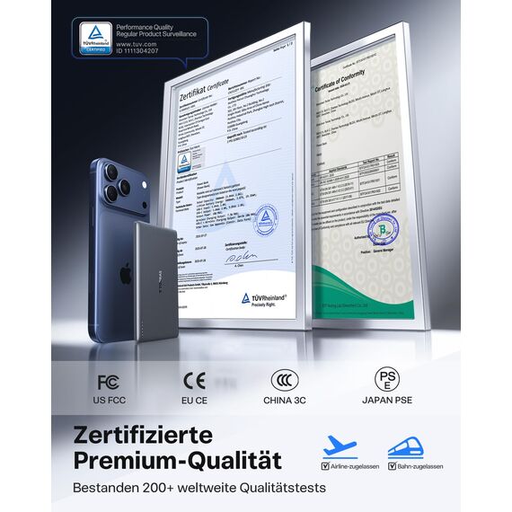 TORRAS MiniMag Ultra Slim Powerbank für Magsafe, 18W Schnellladen 5000mAh Magnetische Powerbank Klein, Wireless Externe Akkupack mit USB-C-Kabel für iPhone 17 Pro Max/Air/16/15/14/13/12, Grau Titan.