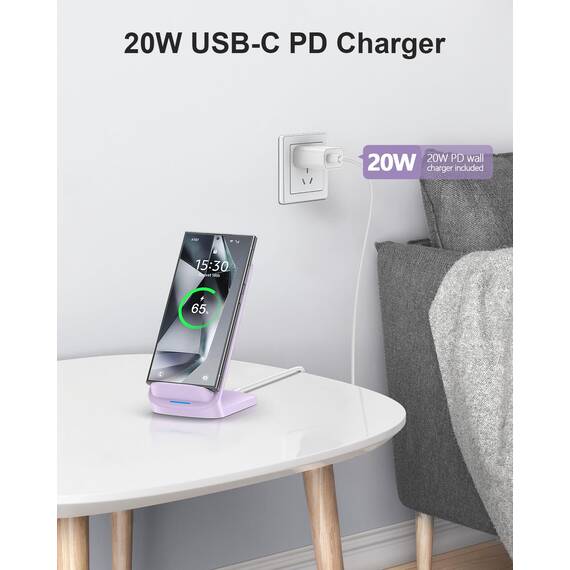NANAMI Fast Wireless Charger, 15W Induktive Ladestation für Samsung Galaxy S26 S25 S24 S23 S22 Ultra Plus,Handy Ständer (mit 20W USB ladegerät PD Adapter) für iPhone 17 16 15 14 13 12 11 Pro Max XR