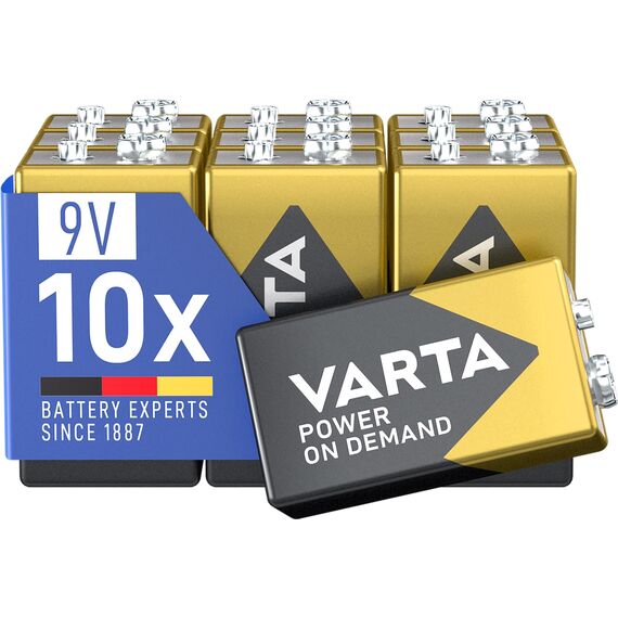 Varta Batterien 9V Blockbatterien, 10 Stück, Power on Demand, Alkaline, Vorratspack, smart, flexibel, leistungsstark, geeignet für Rauchmelder, Brand- & Feuermelder
