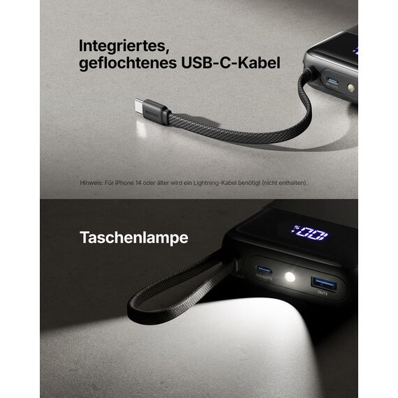 INIU 45W Power Bank, Ultra Klein 20000mAh Powerbank mit Integriertem USB C Kabel, Schnellladen Externe Handyakkus, Flugzeug Geeignet, Reise-Essential für iPhone 17 16 15, Samsung S22, Xiaomi, iPad etc