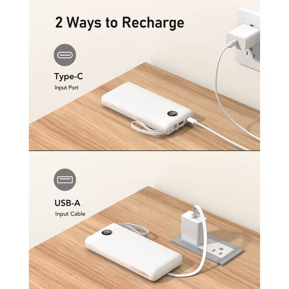 VEEKTOMX Powerbank 20000mAh Power Bank mit integrierten Kabeln USB C Externe Handyakkus mit 5 Ausgängen & 2 Eingängen Reise Gadgets Akkupack Kompatibel mit iPhone, Samsung