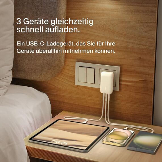 Belkin BoostCharge USB-C-Ladegerät mit DREI Anschlüssen und PPS (67 W) PD 3.1-fähiges iPhone-Schnellladegerät für die iPhone 17, Air, iPhone 16, MacBook Pro, AirPods, Galaxy USB-C/Typ C-Kabel