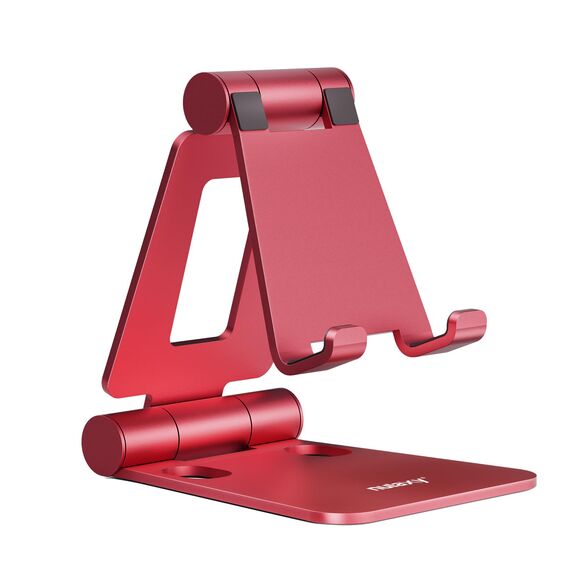 Nulaxy Verstellbar Handy Ständer Tisch, Faltbarer Handy Halterung Einstellbar Handyhalter für Schreibtisch Kompatibel mit iPhone 16 15 14 13 12 11 Pro Xs Xr X 8, Huawei, Galaxy, alle Smartphones -Rot