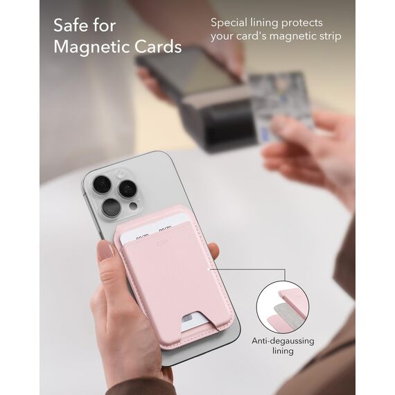 ESR Aura für MagSafe Wallet 5 Kartenhalter, RFID Schutz, Wallet mit Verstellbarem Ständer, für iPhone 17e/17/16/15/14/13/12 Serie, für Pixel 10/Pro/Pro XL, Nicht für 13/12 Mini, Kaugummirosa