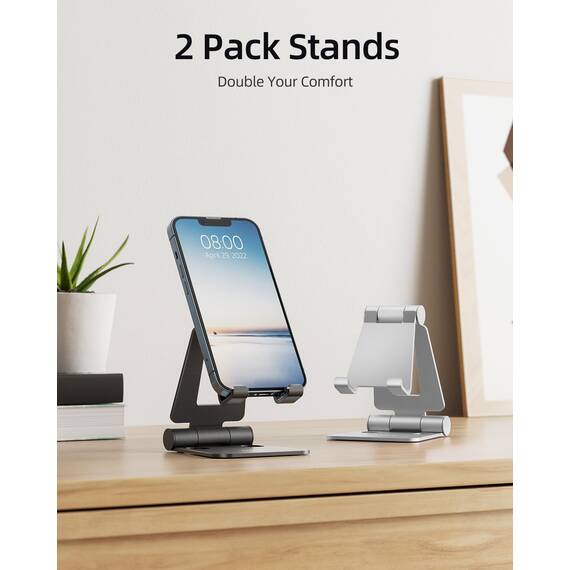 NULAXY 2 Stück Dual Faltbarer Handy Ständer: Verstellbar Handy Halterung Halter für Schreibtisch, Kompatibel mit iPhone 16 15 14 13 12 11 Pro Max Xs Xr X, Huawei, Galaxy, alle Handys, Schwarz & Silber