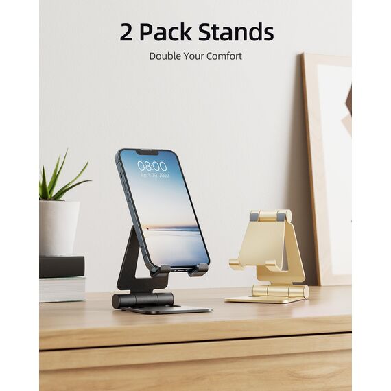 Nulaxy Dual Faltbarer Handy Ständer 2 Stück Verstellbar Handy Halterung Halter für Schreibtisch Kompatibel mit iPhone 16 15 14 13 12 11 Pro Xs Max Xr X 8, Huawei, Galaxy, alle Handys, Schwarz & Gold