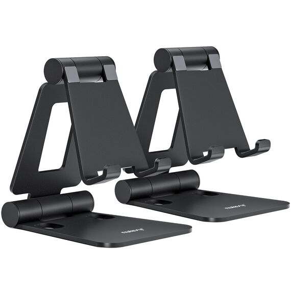 Nulaxy 2 Stück Faltbarer Handy Ständer Verstellbar Handy Halterung Halter für Schreibtisch Kompatibel mit iPhone 16 15 14 13 12 11 Pro Xs Xs Max Xr X 8, Huawei, Galaxy, alle Handys, Schwarz & Schwarz