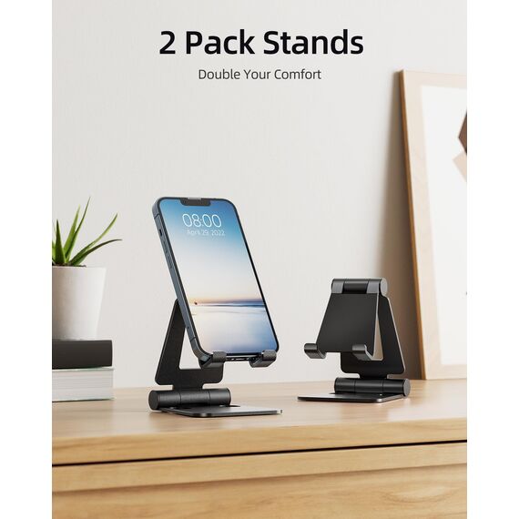Nulaxy 2 Stück Faltbarer Handy Ständer Verstellbar Handy Halterung Halter für Schreibtisch Kompatibel mit iPhone 16 15 14 13 12 11 Pro Xs Xs Max Xr X 8, Huawei, Galaxy, alle Handys, Schwarz & Schwarz