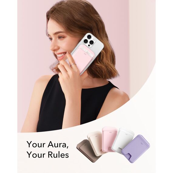 ESR Aura für MagSafe Wallet 5 Kartenhalter, RFID Schutz, Wallet mit Verstellbarem Ständer, für iPhone 17e/17/16/15/14/13/12 Serie, für Pixel 10/Pro/Pro XL, Nicht für 13/12 Mini, Kaugummirosa