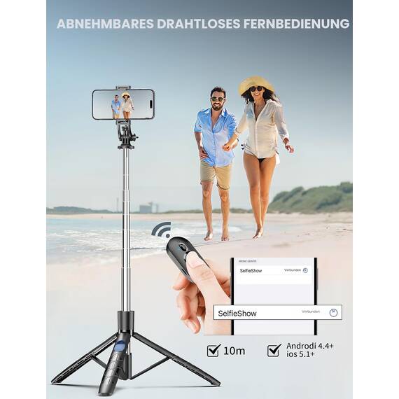 180cm Handy Stativ Ständer & Selfie Stick, Handyhalter mit Abnehmbarer Fernbedienung, Smartphone Stative, Tripod für iPhone, Handystativ Kompatibel mit iPhone Android Smartphones, Camera