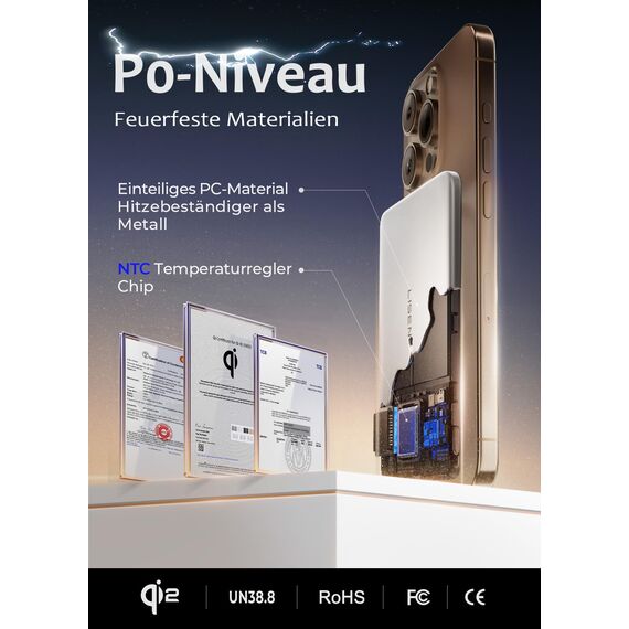 LISEN Powerbank MagSafe Slim Magnetische, Qi2.0 15W Schnellladung 5000mAh Ultraleicht 106g, Wireless Powerbank iPhone, Induktives Laden, Handy-Akkuhüllen für iPhone 17e 16 Pro Max