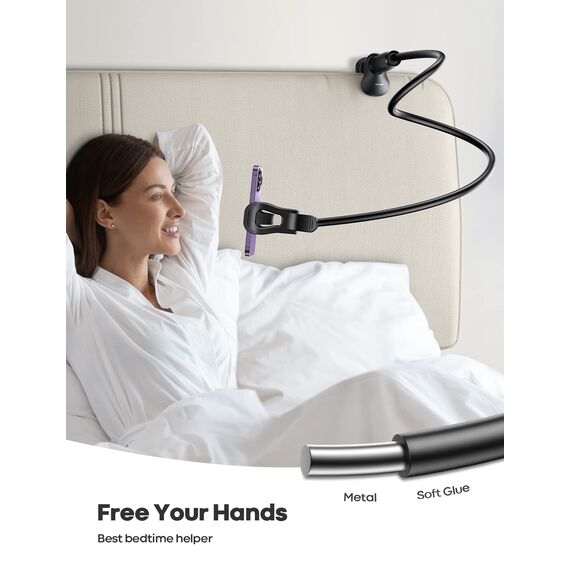Lamicall Schwanenhals Handyhalterung für Bett, Handyhalter - [80mm Klemmbasis] Flexible Lang Arm Handy Halterung Tisch, 360 Grad Drehung Handy Ständer für iPhone, Samsung, 4-7 Zoll Smartphone