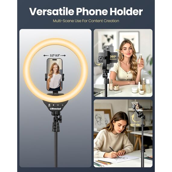 UBeesize Ringlicht mit Stativ, 12 Zoll Selfie Ringlicht mit 62 Zoll Stativ Ständer für Videoaufnahmen und Live Stream Berühren Kompatibel Handys, Kameras und Webcams