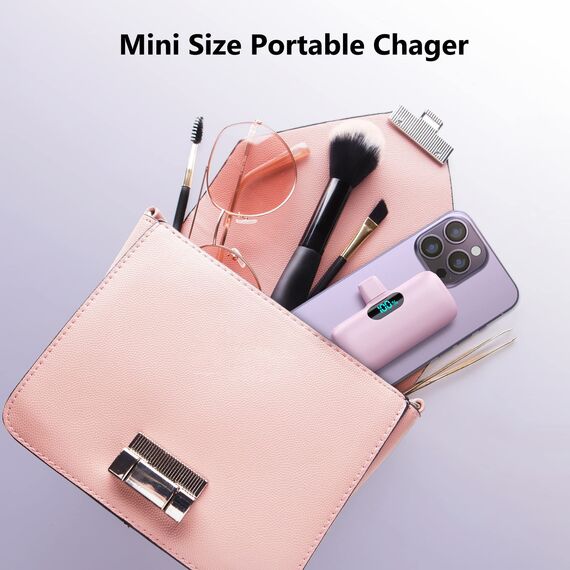 Feob Power Bank USB C 5000mAh, 15W PD 3.0A Schnelles Aufladen Powerbank Schlank LCD Display Extrener Akku Pack Kompatibel mit Samsung S23,S22/Note/Huawei/LG/Pixel/Nexus,USB-C-Telefone usw.[Rosa]