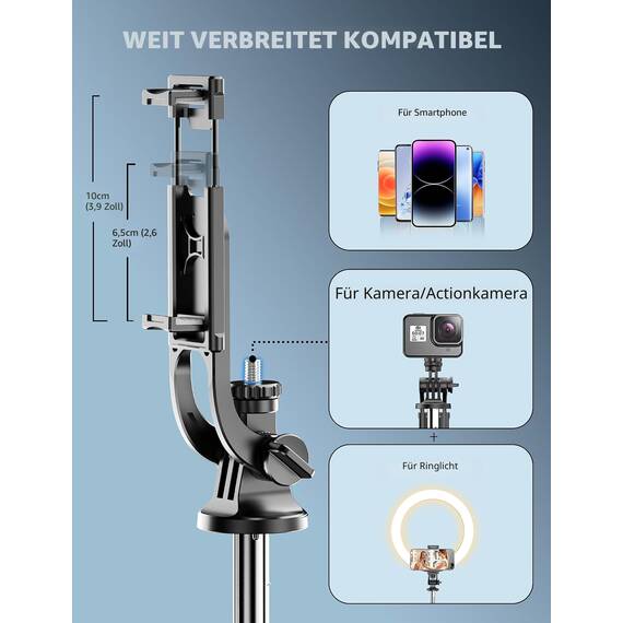 180cm Handy Stativ Ständer & Selfie Stick, Handyhalter mit Abnehmbarer Fernbedienung, Smartphone Stative, Tripod für iPhone, Handystativ Kompatibel mit iPhone Android Smartphones, Camera