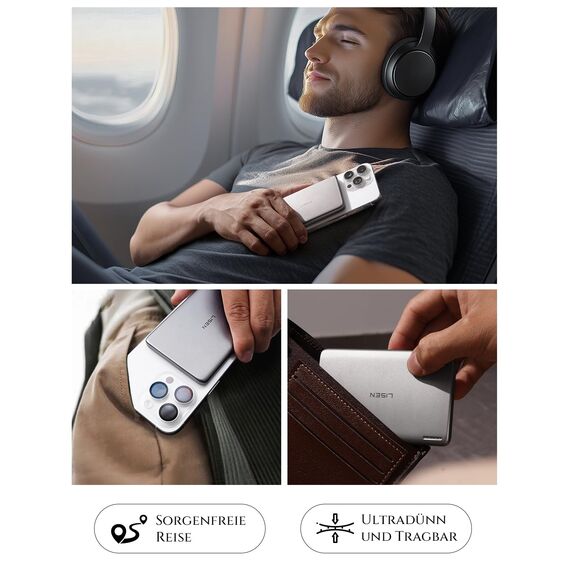 LISEN Powerbank MagSafe Slim Magnetische, Qi2.0 15W Schnellladung 5000mAh Ultraleicht 106g, Wireless Powerbank iPhone, Induktives Laden, Handy-Akkuhüllen für iPhone 17e 16 Pro Max