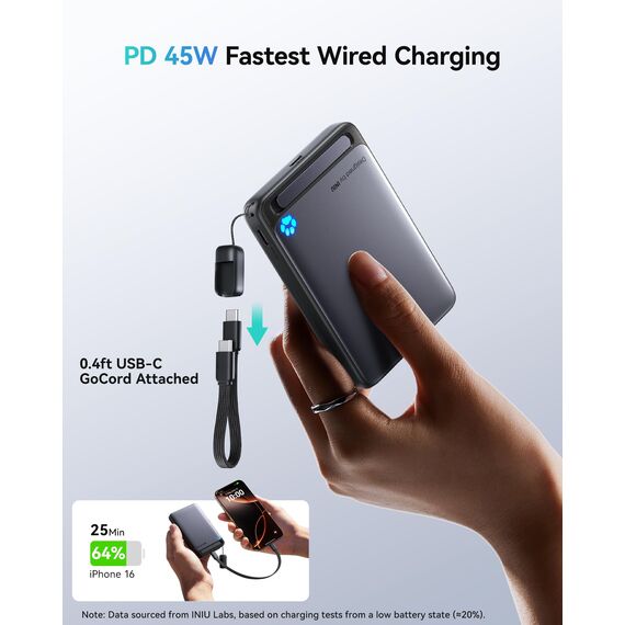 INIU Powerbank für MagSafe, Ultra-schlank Qi2-zertifiziert 15W Magnetische Powerbank iPhone, 10000mAh 45W USB-C Externer Akku Klein, Flugtauglich, Reise-Essential nur für iPhone 17 16 15 14 13, Weiß