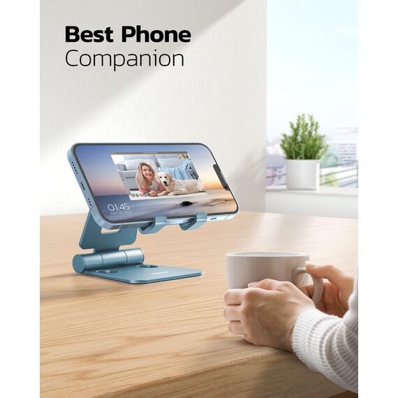 Nulaxy Verstellbar Handy Ständer Tisch, Faltbarer Handy Halterung Aluminium Phone Halter für Schreibtisch Kompatibel mit iPhone 16 15 14 13 12 11 Pro Xs Xr X 8, Huawei, Galaxy, alle Handys - Blau
