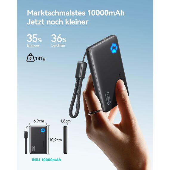 INIU Power Bank, 45W 10000mAh Powerbank Leichteste und Klein Aber Stark (USB C In & Out), PD3.0 Externe Handyakkus with Flashlight, Kompatibel mit iPhone 17 16 15 Pro Max Mini Samsung S24 S23, Rot