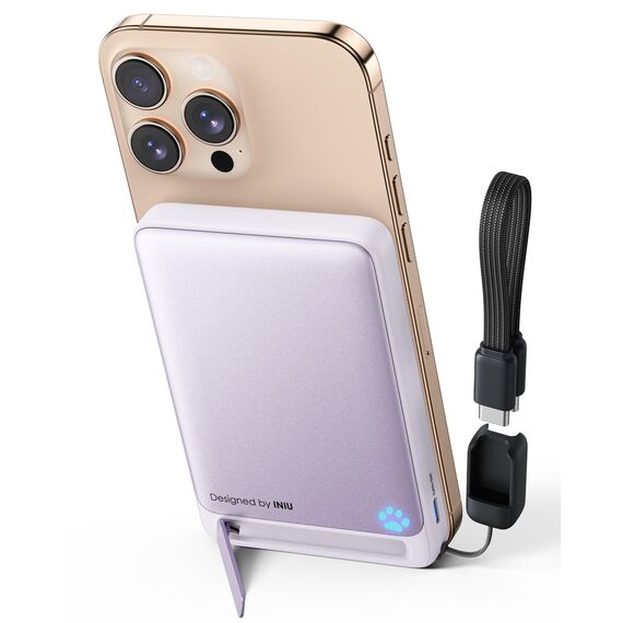 INIU Powerbank für MagSafe, Ultra-schlank Qi2-zertifiziert 15W Magnetische Powerbank iPhone, 10000mAh 45W USB-C Externer Akku Klein, Flugtauglich, Reise-Essential nur für iPhone 17 16 15 14 13, Lila