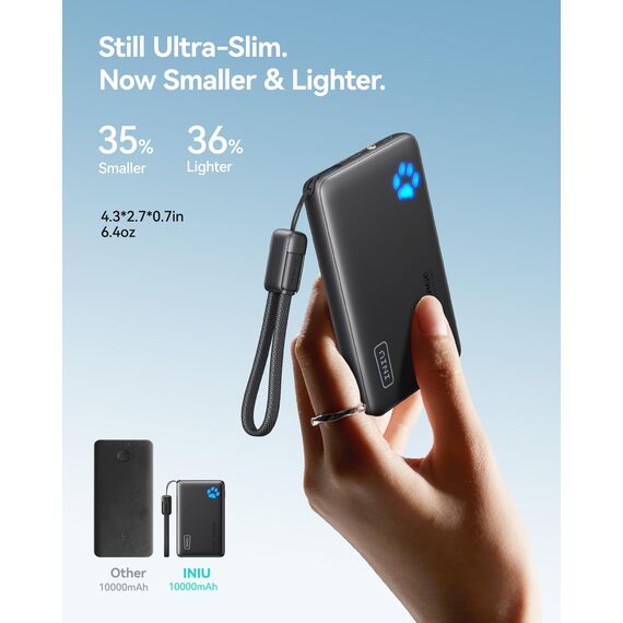 INIU Tragbares Ladegerät, 45W PD Powerbank Schnellladung, Ultra Slim 10000mAh USB C In&Out Akku Pack, Handy Tragbare Powerbanks Kompatibel mit iPhone 17 16 15 Samsung S22 S21 Google iPad usw