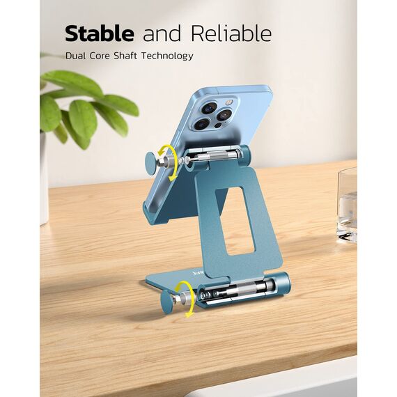 Nulaxy Verstellbar Handy Ständer Tisch, Faltbarer Handy Halterung Aluminium Phone Halter für Schreibtisch Kompatibel mit iPhone 16 15 14 13 12 11 Pro Xs Xr X 8, Huawei, Galaxy, alle Handys - Blau