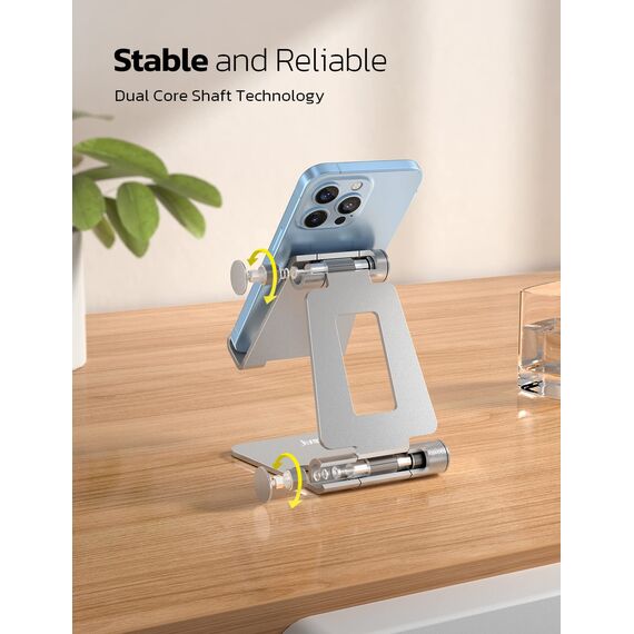 Nulaxy Dual Faltbarer Handy Ständer 2 Stück Verstellbar Handy Halterung Halter für Schreibtisch Kompatibel mit iPhone 16 15 14 13 12 11 Pro Xs Max Xr X 8, Huawei, Galaxy, alle Handys, Silber & Silber