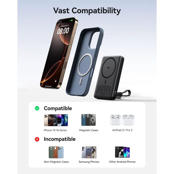 INIU Powerbank für MagSafe, Ultra-schlank Qi2-zertifiziert 15W Magnetische Powerbank iPhone, 10000mAh 45W USB-C Externer Akku Klein, Flugtauglich, Reise-Essential nur für iPhone 17 16 15 14 13, Weiß