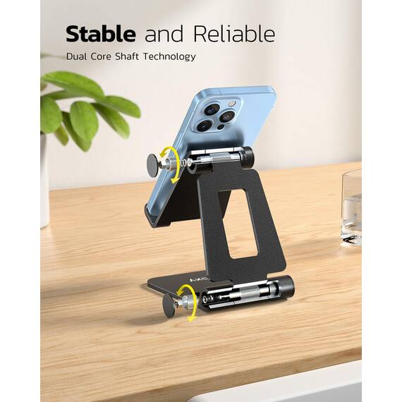 NULAXY 2 Stück Dual Faltbarer Handy Ständer: Verstellbar Handy Halterung Halter für Schreibtisch, Kompatibel mit iPhone 16 15 14 13 12 11 Pro Max Xs Xr X, Huawei, Galaxy, alle Handys, Schwarz & Silber