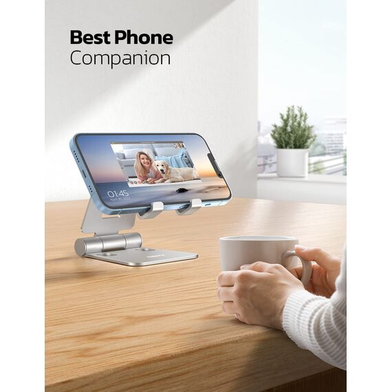 Nulaxy Dual Faltbarer Handy Ständer 2 Stück Verstellbar Handy Halterung Halter für Schreibtisch Kompatibel mit iPhone 16 15 14 13 12 11 Pro Xs Max Xr X 8, Huawei, Galaxy, alle Handys, Silber & Silber