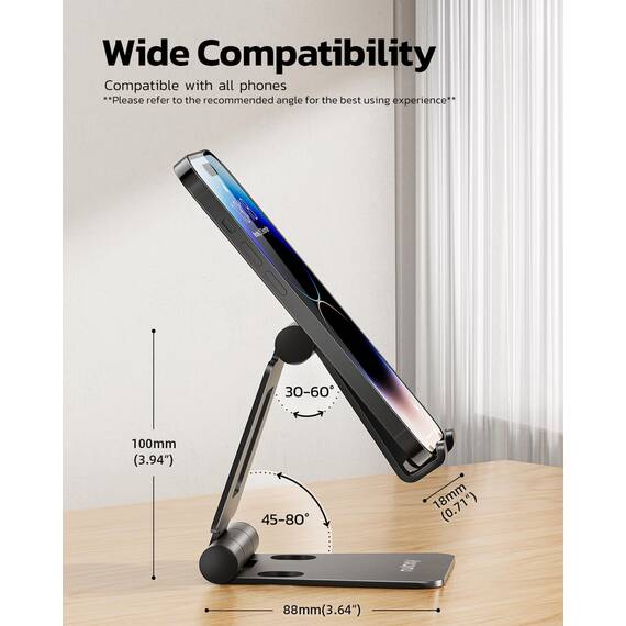 NULAXY 2 Stück Dual Faltbarer Handy Ständer: Verstellbar Handy Halterung Halter für Schreibtisch, Kompatibel mit iPhone 16 15 14 13 12 11 Pro Max Xs Xr X, Huawei, Galaxy, alle Handys, Schwarz & Silber