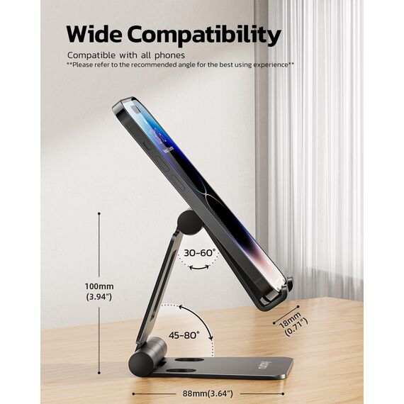 Nulaxy 2 Stück Faltbarer Handy Ständer Verstellbar Handy Halterung Halter für Schreibtisch Kompatibel mit iPhone 16 15 14 13 12 11 Pro Xs Xs Max Xr X 8, Huawei, Galaxy, alle Handys, Schwarz & Schwarz