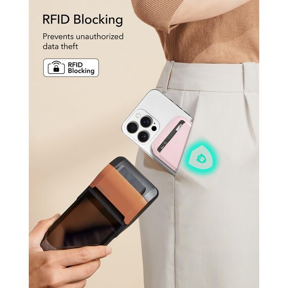 ESR Aura für MagSafe Wallet 5 Kartenhalter, RFID Schutz, Wallet mit Verstellbarem Ständer, für iPhone 17e/17/16/15/14/13/12 Serie, für Pixel 10/Pro/Pro XL, Nicht für 13/12 Mini, Kaugummirosa