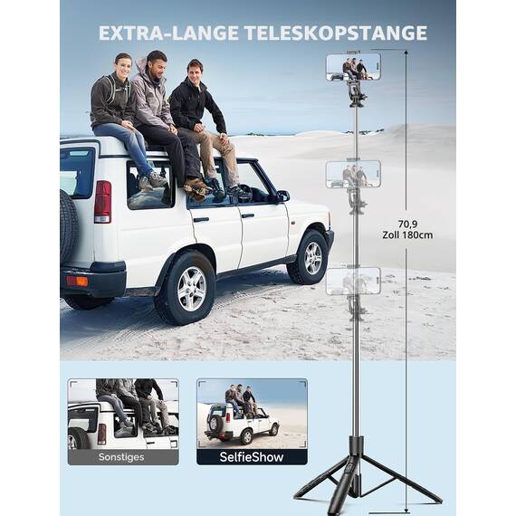 180cm Handy Stativ Ständer & Selfie Stick, Handyhalter mit Abnehmbarer Fernbedienung, Smartphone Stative, Tripod für iPhone, Handystativ Kompatibel mit iPhone Android Smartphones, Camera