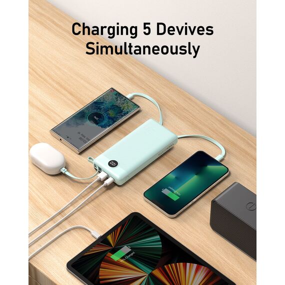 VEEKTOMX Powerbank 20000mAh Power Bank mit integrierten Kabeln USB C Externe Handyakkus mit 5 Ausgängen & 2 Eingängen Reise Gadgets Akkupack Kompatibel mit iPhone, Samsung