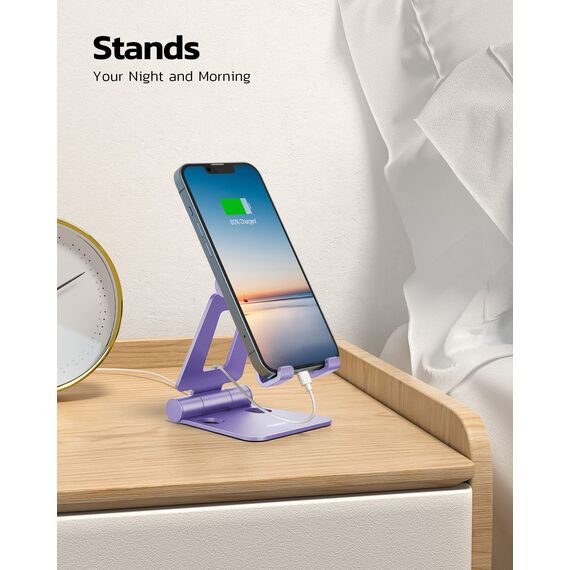 Nulaxy Verstellbar Handy Ständer Tisch, Faltbarer Handy Halterung Aluminium Phone Halter für Schreibtisch Kompatibel mit iPhone 16 15 14 13 12 11 Pro Xs Xr X 8, Huawei, Galaxy, alle Handys - Violett