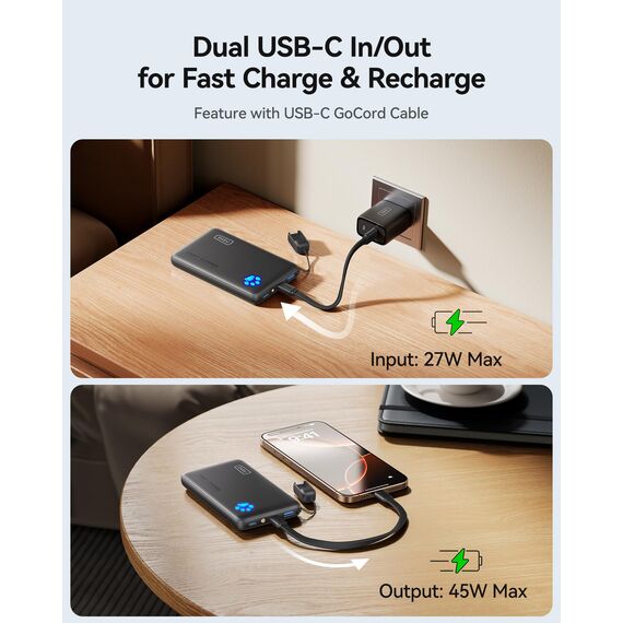 INIU Tragbares Ladegerät, 45W PD Powerbank Schnellladung, Ultra Slim 10000mAh USB C In&Out Akku Pack, Handy Tragbare Powerbanks Kompatibel mit iPhone 17 16 15 Samsung S22 S21 Google iPad usw
