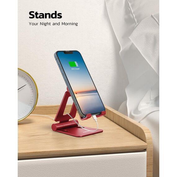 Nulaxy Verstellbar Handy Ständer Tisch, Faltbarer Handy Halterung Einstellbar Handyhalter für Schreibtisch Kompatibel mit iPhone 16 15 14 13 12 11 Pro Xs Xr X 8, Huawei, Galaxy, alle Smartphones -Rot