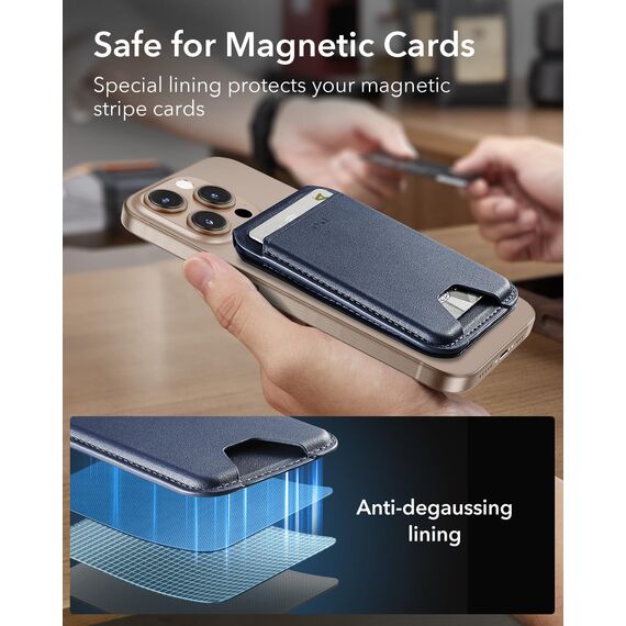 ESR für MagSafe Wallet, 5 Kartenhalter, RFID-Schutz, Wallet mit Verstellbarem Ständer, mit Magsafe Kartenhalter für iPhone 17e/17/16/15/14/13/12-Serie und Ausgewählte Samsung Geräte, Dunkelblau