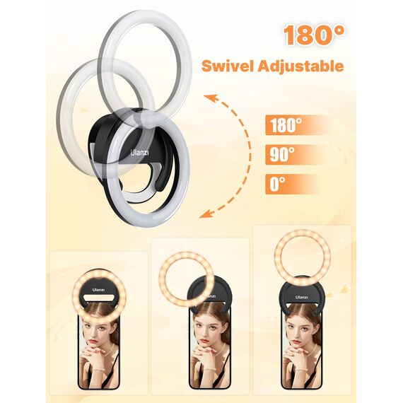 Ringlicht Handy ULANZI 4" Selfie Licht Handy, 3 Farbtemperaturen 3000K-7000K, Ringleuchte 5 Helligkeitsstufen, Videoleuchte Laptop für Selfie Videokonferenz Streaming Make-up Vlog YouTube TikTok