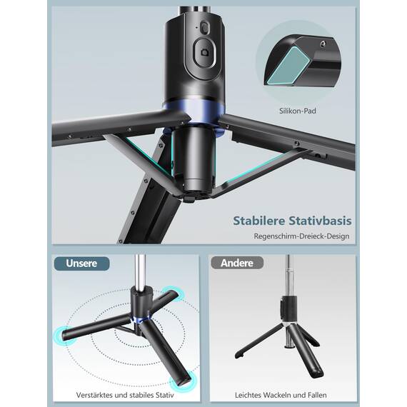 Selfiestick mit Stativ und Fernbedienung, 2 Fülllicht Handy Stativ für Smartphones, Handystativhalter Kompatibel mit iPhone, Android für Selfie, Video, Live-Streaming