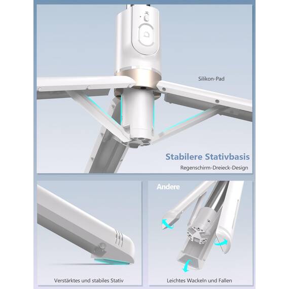 Selfie Stick mit Bluetooth Fernbedienung, Erweiterbarer Extra Lang Reisen Stativ für Smartphone, 360° Drehbare Handystativhalter Kompatibel mit Smartphones, Action-Kamera