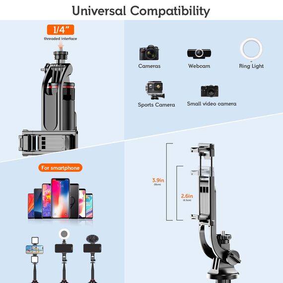 RISEOFLE Selfie Stick Handy Stativ, 360° Drehbares, 130cm Aluminium Ausziehbar, mit Fernauslöser für Smartphone/iPhone/Samsung Android