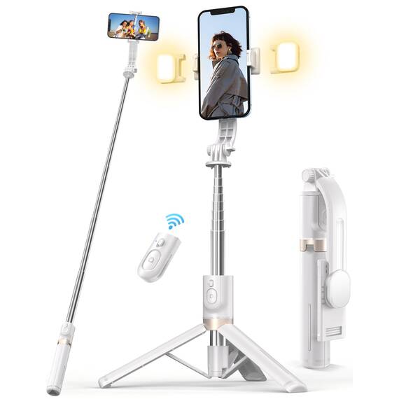 Selfie Stick mit Bluetooth Fernbedienung, Erweiterbarer Extra Lang Reisen Stativ für Smartphone, 360° Drehbare Handystativhalter Kompatibel mit Smartphones, Action-Kamera