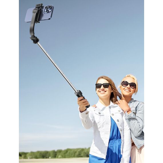 Selfie Stick mit Abnehmbarer Handyhalterung,106 cm Ausziehbares Handy Stativ Ständer mit Fernbedienung, 360° Drehbarer Stativköpfe für iPhone, Samsung und Android-Smartphones (Schwarz mit fülllicht)