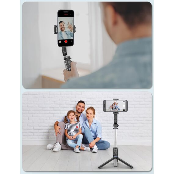 Selfie Stick mit Abnehmbarer Handyhalterung,106 cm Ausziehbares Handy Stativ mit Fernbedienung, 360° Drehbarer StativStänder für iPhone, Samsung und Android-Smartphones (Schwarz)