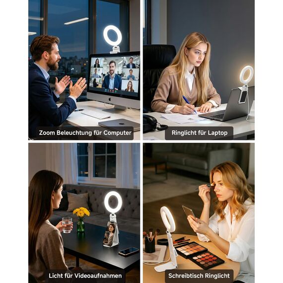 Evershop Ringlicht Laptop Handy PC,5” Augenpflege LED Ring Light mit Stativ&Handyhalter 3 Lichtfarben+10 Helligkeiten 360°Drehbar Beleuchtung Ringleuchte für Videokonferenz,Homeoffice,YouTube,TikTok