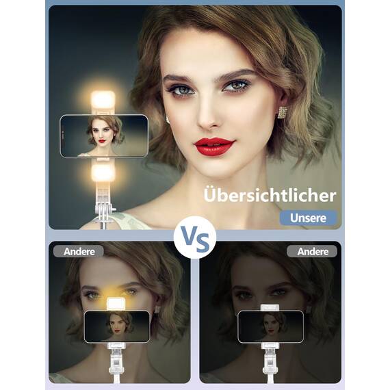 Selfie Stick mit Bluetooth Fernbedienung, Erweiterbarer Extra Lang Reisen Stativ für Smartphone, 360° Drehbare Handystativhalter Kompatibel mit Smartphones, Action-Kamera